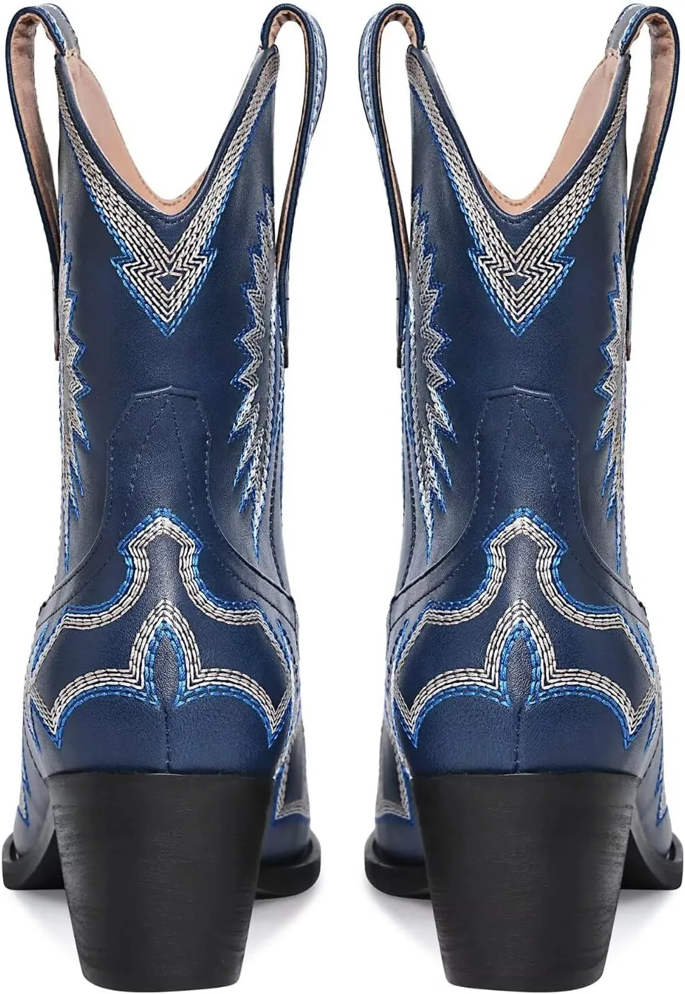 Western Boots for Women Metallic Embroidered Pointed Toe Cowgirl Boots Chunky Heel Pull-On Short Cowboy Boots Wide Calf Country Ankle Boots