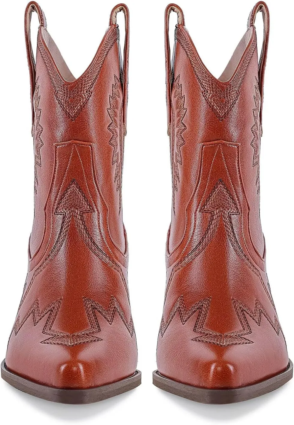 Western Boots for Women Metallic Embroidered Pointed Toe Cowgirl Boots Chunky Heel Pull-On Short Cowboy Boots Wide Calf Country Ankle Boots
