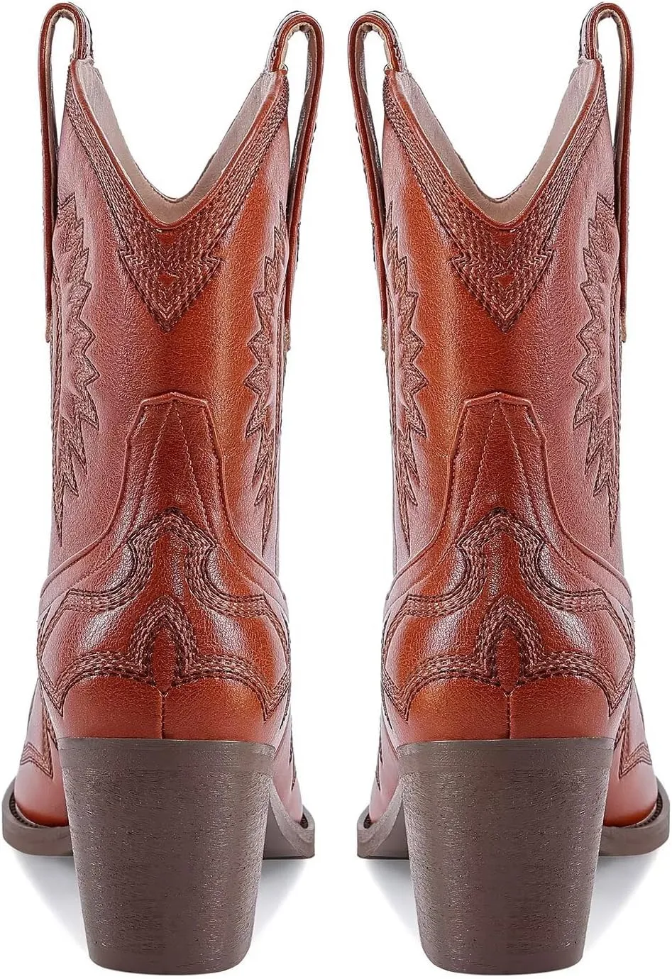 Western Boots for Women Metallic Embroidered Pointed Toe Cowgirl Boots Chunky Heel Pull-On Short Cowboy Boots Wide Calf Country Ankle Boots
