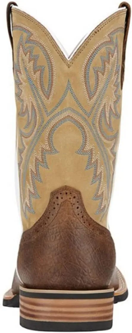 Western Cowboy Boots for Men Boot Embroidery Shoes Square Toe Mid Calf