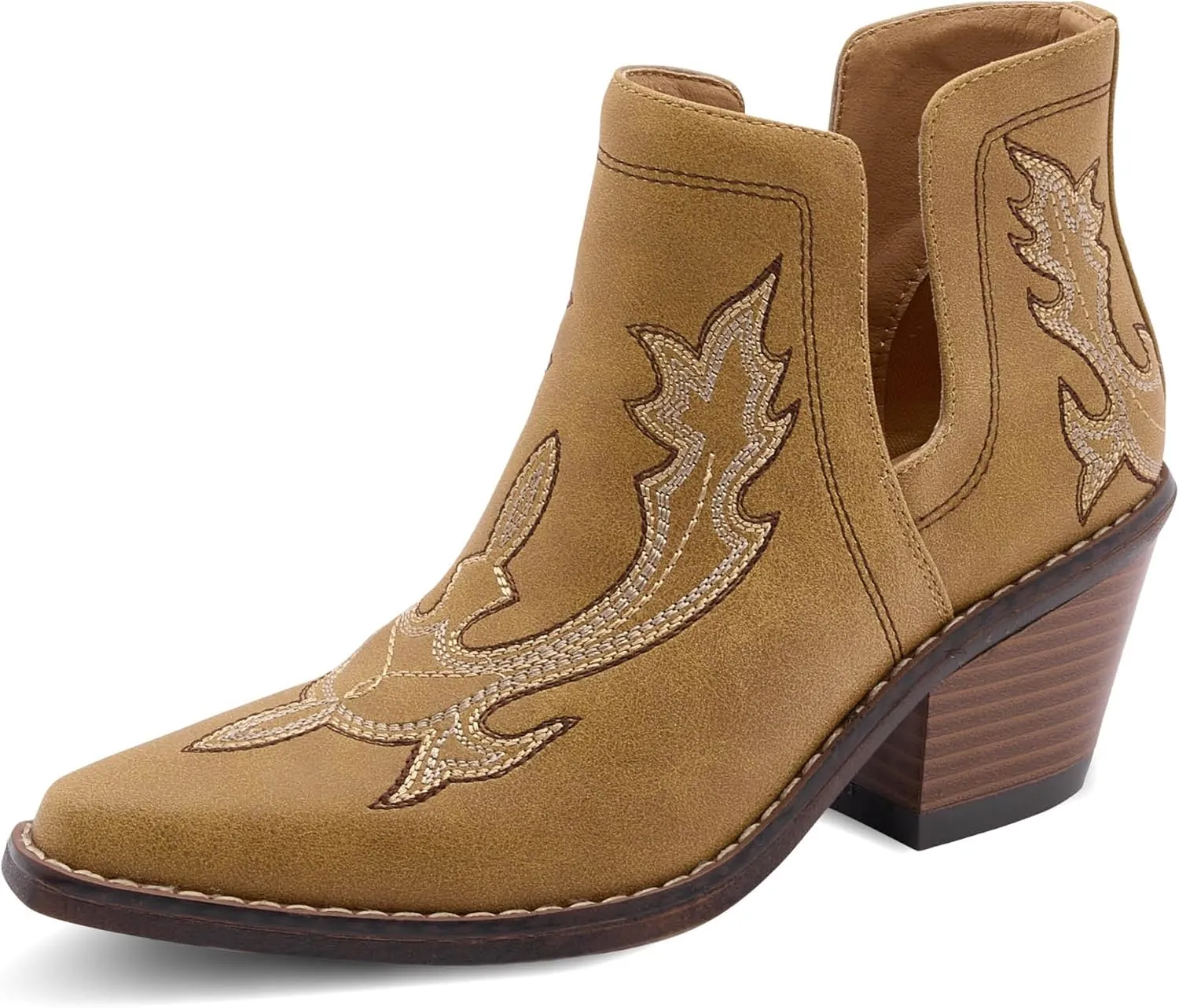 Western Cowboy Boots for Women - Durable Stack Heel and Ankle Style Cowgirl Boots - Comfortable Faux Leather Teen Girls & Women's Ankle Boots & Booties