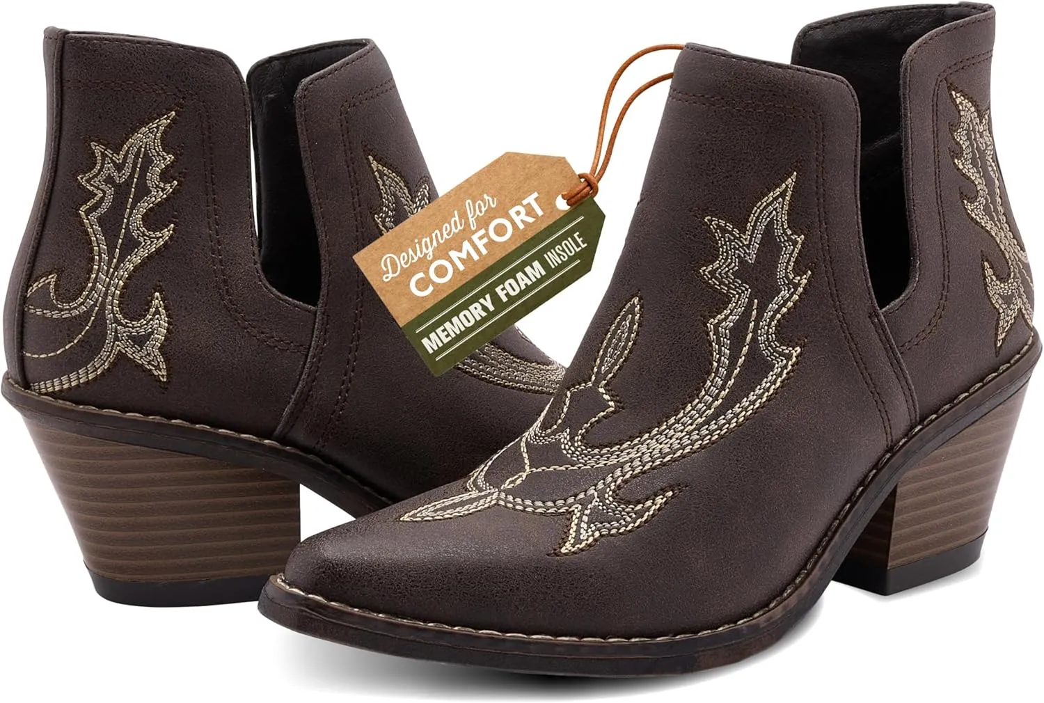 Western Cowboy Boots for Women - Durable Stack Heel and Ankle Style Cowgirl Boots - Comfortable Faux Leather Teen Girls & Women's Ankle Boots & Booties
