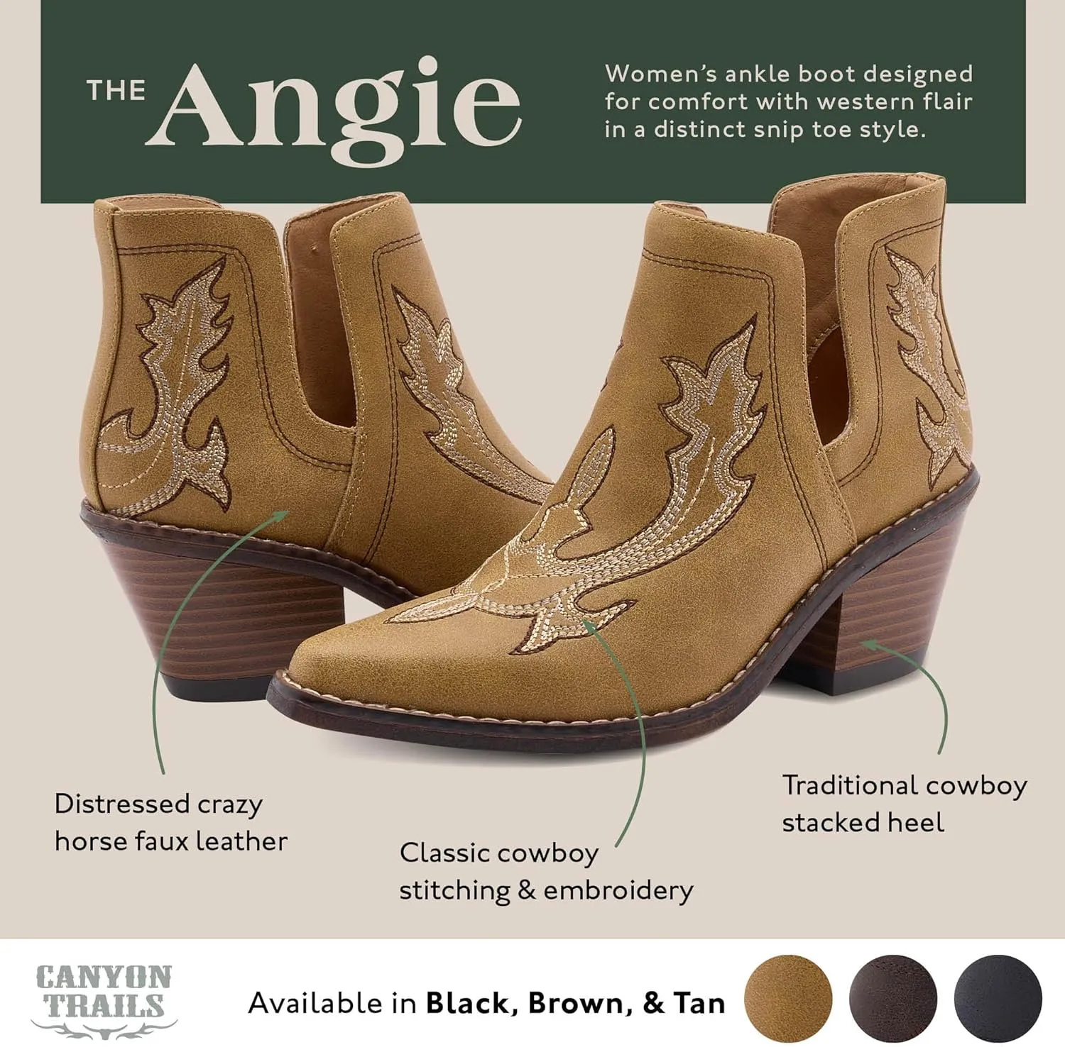 Western Cowboy Boots for Women - Durable Stack Heel and Ankle Style Cowgirl Boots - Comfortable Faux Leather Teen Girls & Women's Ankle Boots & Booties