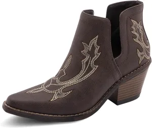 Western Cowboy Boots for Women - Durable Stack Heel and Ankle Style Cowgirl Boots - Comfortable Faux Leather Teen Girls & Women's Ankle Boots & Booties