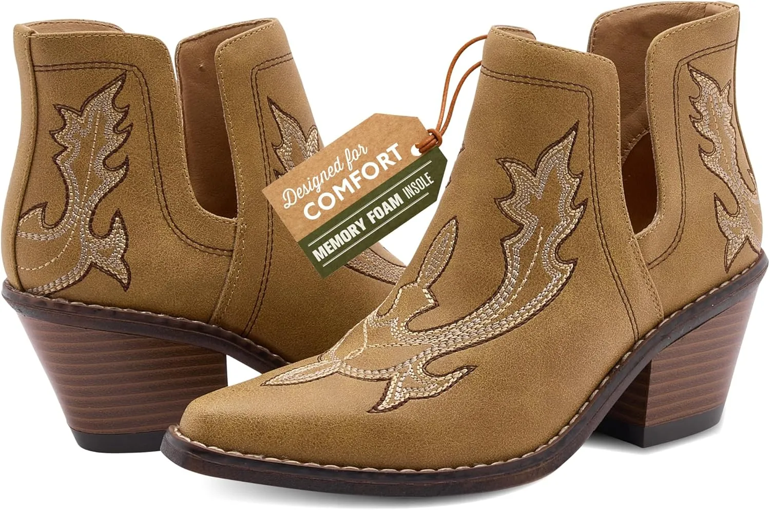 Western Cowboy Boots for Women - Durable Stack Heel and Ankle Style Cowgirl Boots - Comfortable Faux Leather Teen Girls & Women's Ankle Boots & Booties