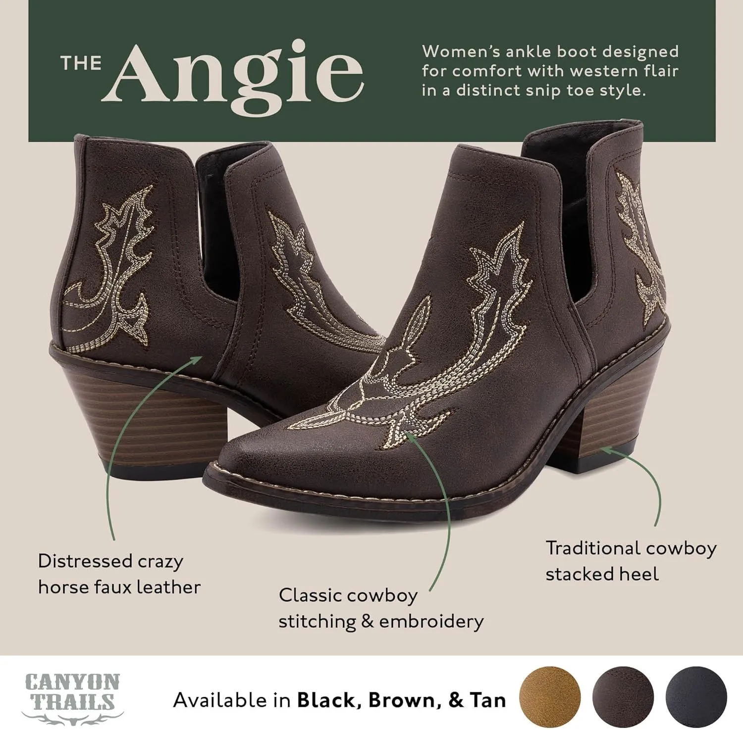 Western Cowboy Boots for Women - Durable Stack Heel and Ankle Style Cowgirl Boots - Comfortable Faux Leather Teen Girls & Women's Ankle Boots & Booties
