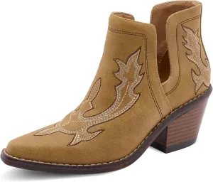 Western Cowboy Boots for Women - Durable Stack Heel and Ankle Style Cowgirl Boots - Comfortable Faux Leather Teen Girls & Women's Ankle Boots & Booties