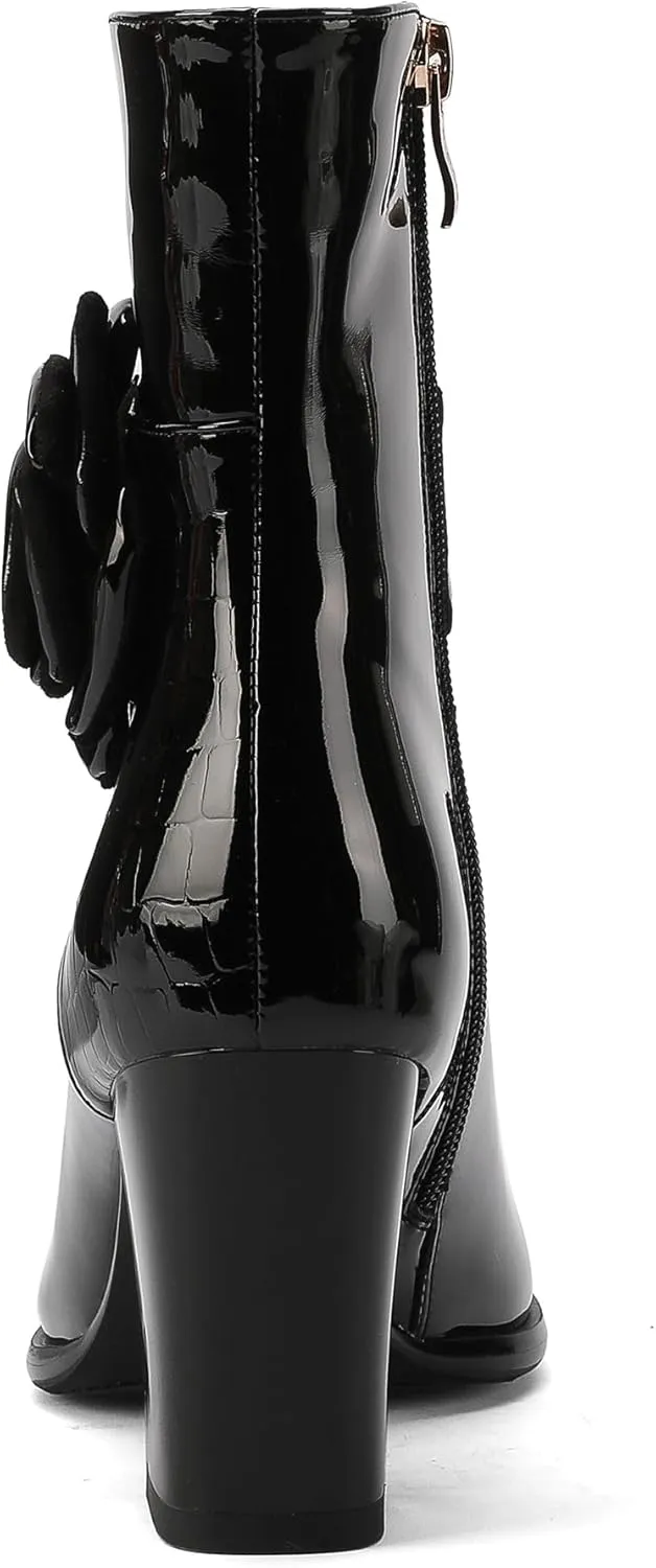 Western Gladiator Boots For Women Winter Ankle Extra Wide Calf Booties Botas Para Mujer Chelsea Leather Chunky Block Dress Combat Warm Lined Cowboy Cowgirl Ladies High Heels