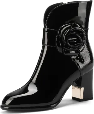 Western Gladiator Boots For Women Winter Ankle Extra Wide Calf Booties Botas Para Mujer Chelsea Leather Chunky Block Dress Combat Warm Lined Cowboy Cowgirl Ladies High Heels