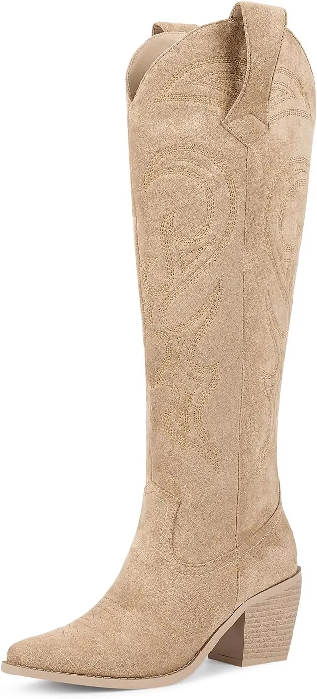 wetkiss Cowboy Boots for Women Knee High, Cowgirl Boots Women Rhinestone Comfort Fashion Tall Sparkling Western Boots Boots for Women