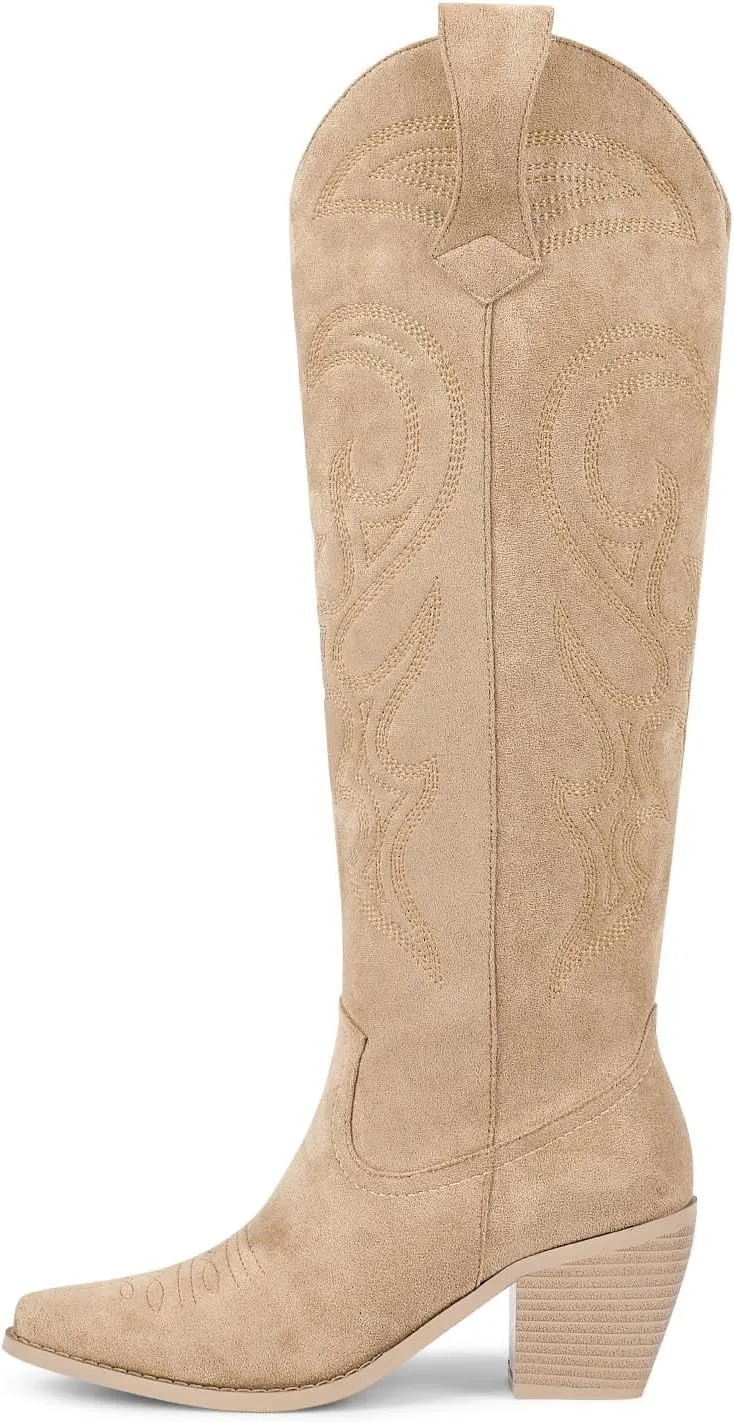 wetkiss Cowboy Boots for Women Knee High, Cowgirl Boots Women Rhinestone Comfort Fashion Tall Sparkling Western Boots Boots for Women