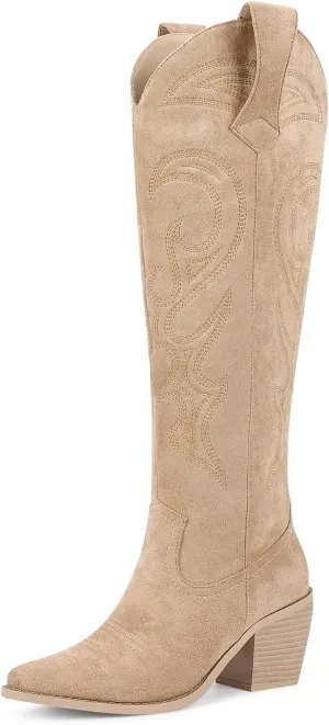 wetkiss Cowboy Boots for Women Knee High, Cowgirl Boots Women Rhinestone Comfort Fashion Tall Sparkling Western Boots Boots for Women