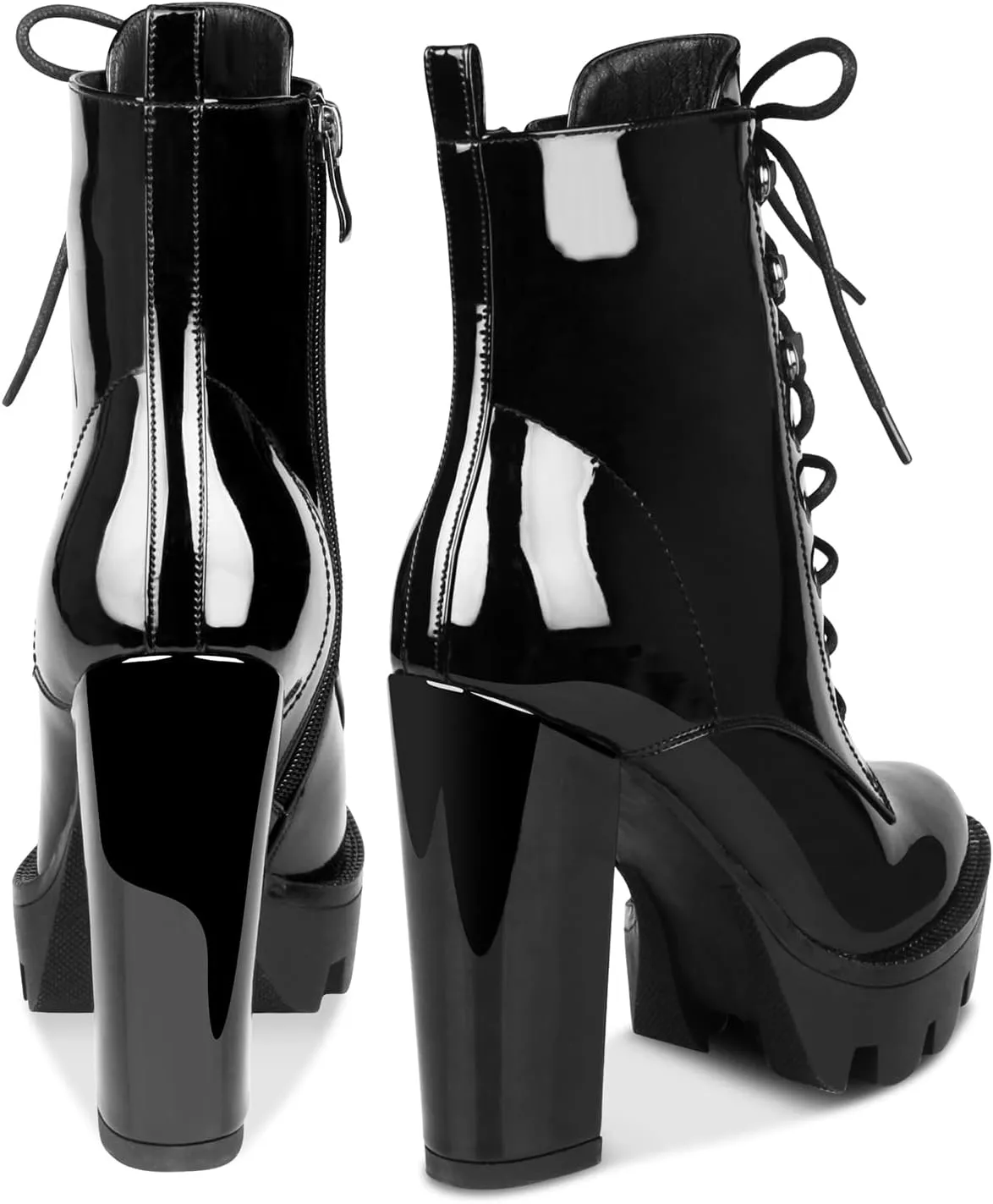 wetkiss Platform Boots for Women, Heeled Combat Boots Chunky Heel Booties Round Toe Lace Up High Heel Ankle Boots