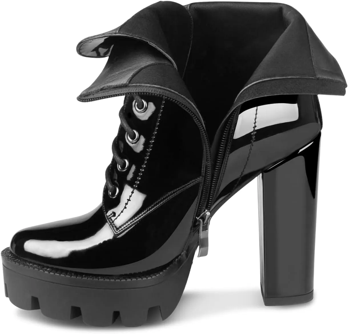 wetkiss Platform Boots for Women, Heeled Combat Boots Chunky Heel Booties Round Toe Lace Up High Heel Ankle Boots