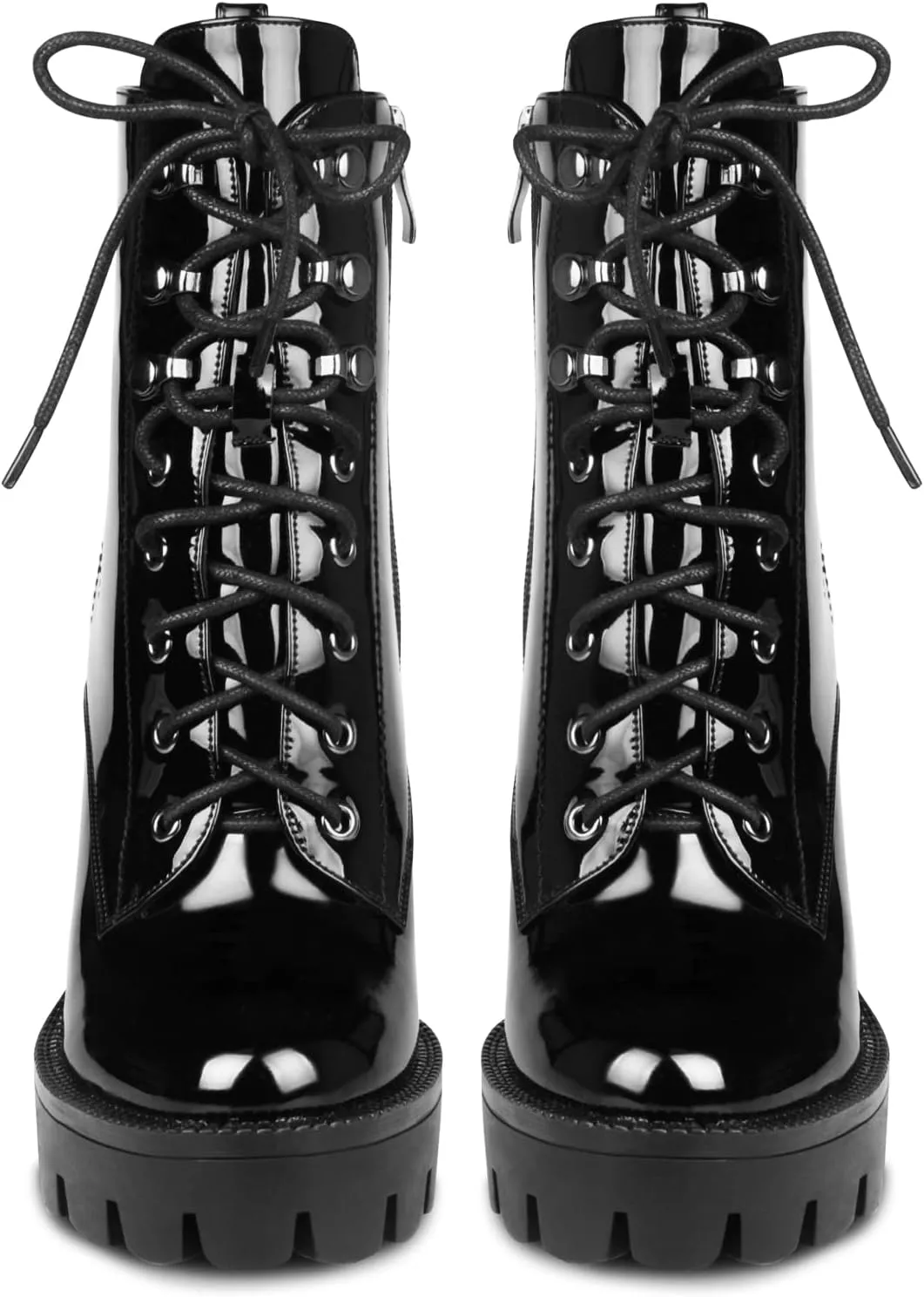 wetkiss Platform Boots for Women, Heeled Combat Boots Chunky Heel Booties Round Toe Lace Up High Heel Ankle Boots