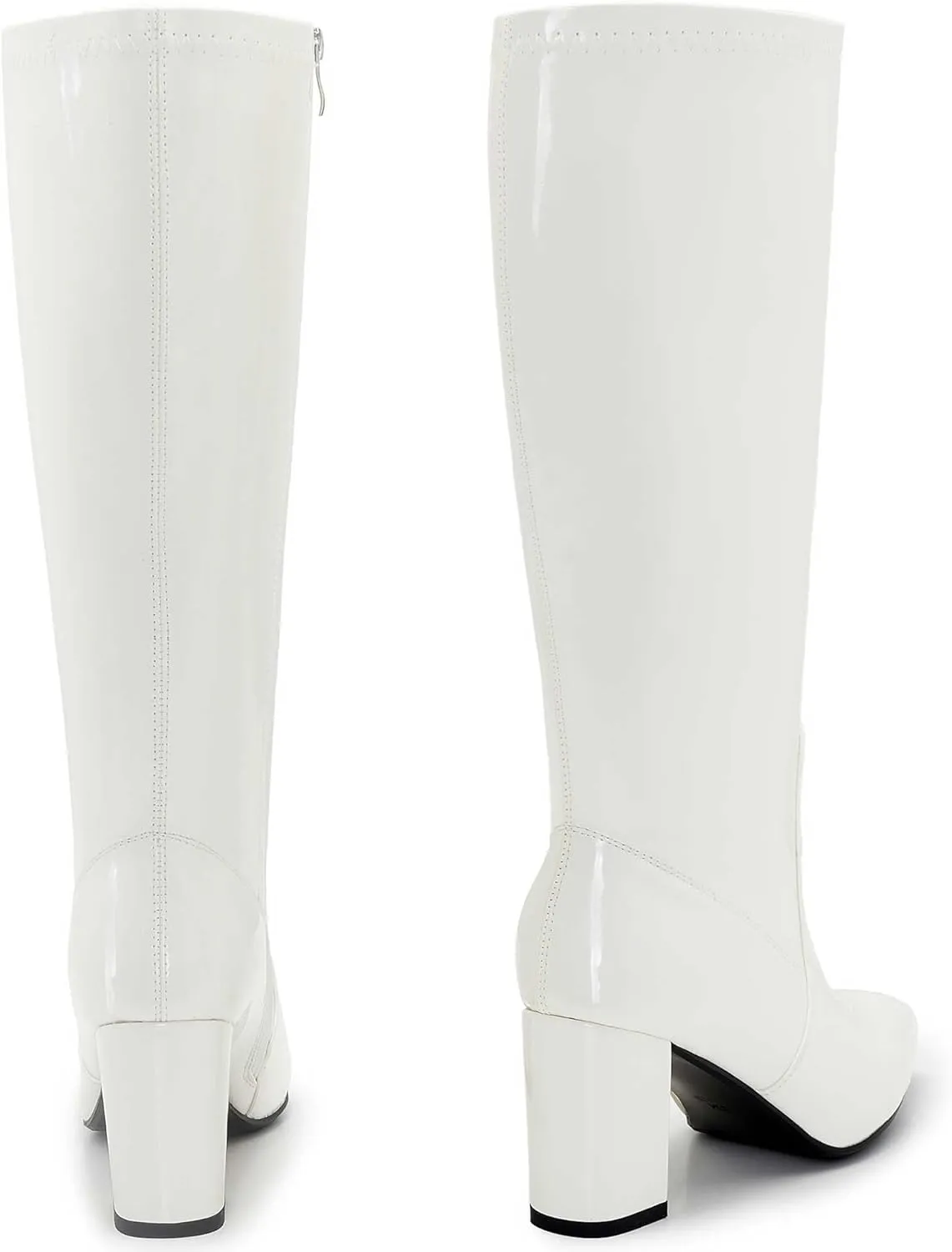 Wide Calf Knee High Boots For Women Plus Size Side Zipper Leather Chunky Heel Boots Heeled Pointed Toe Tall
