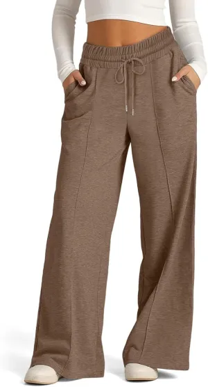 Wide Leg Sweatpants Women Drawstring High Waisted Joggers Casual Y2k Trouser Sweat Palazzo Pants with Pockets