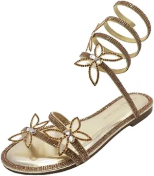 Wild Diva Women Butterfly Rhinestone Wrap-around Flat Sandals Flat Butterfly Sandals Roo-13
