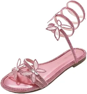 Wild Diva Women Butterfly Rhinestone Wrap-around Flat Sandals Flat Butterfly Sandals Roo-13
