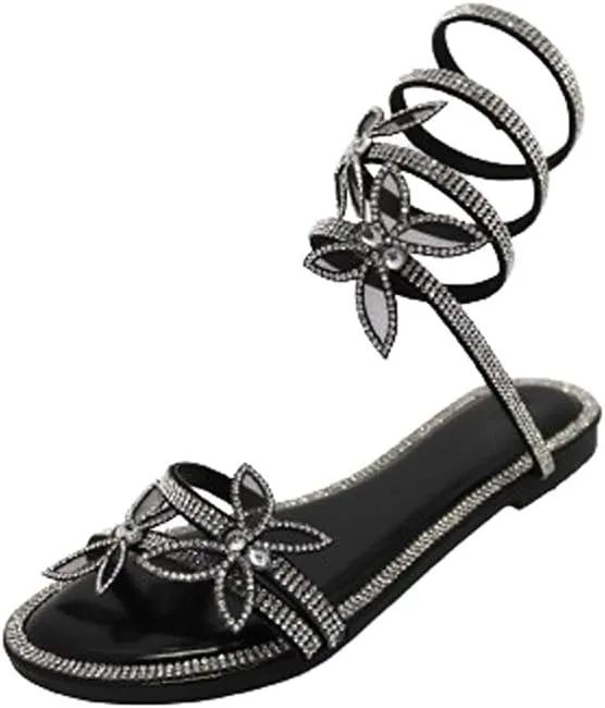 Wild Diva Women Butterfly Rhinestone Wrap-around Flat Sandals Flat Butterfly Sandals Roo-13