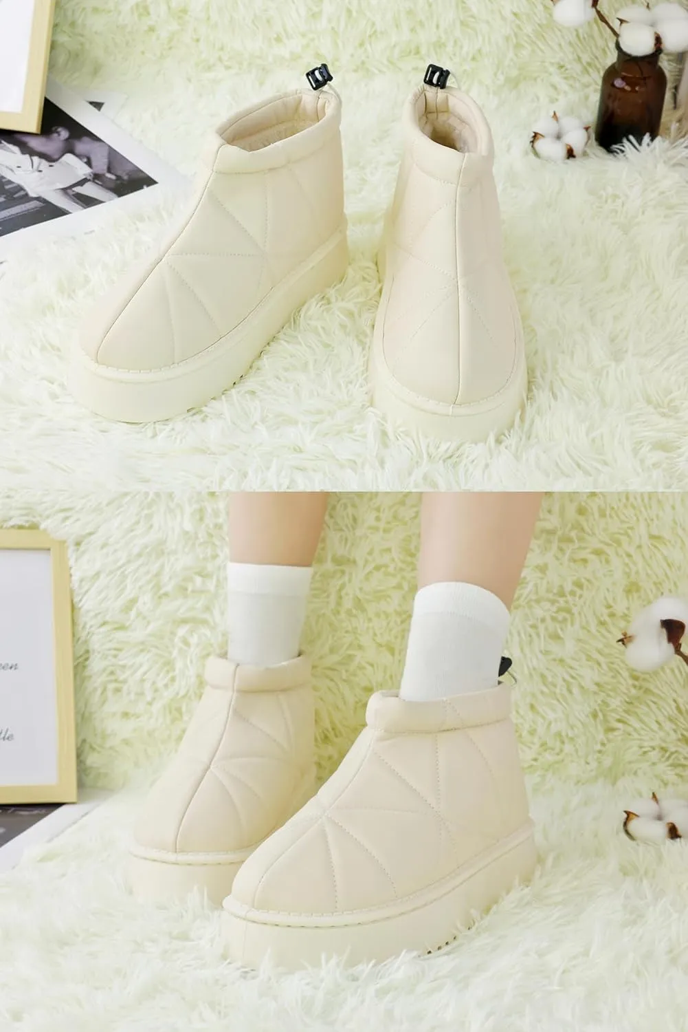 Winter Ankle Boots for Women - Water Resistant Leather Booties Non-Slip Platform Suede Mini Women's Boots - Perfect for Christmas Gifts