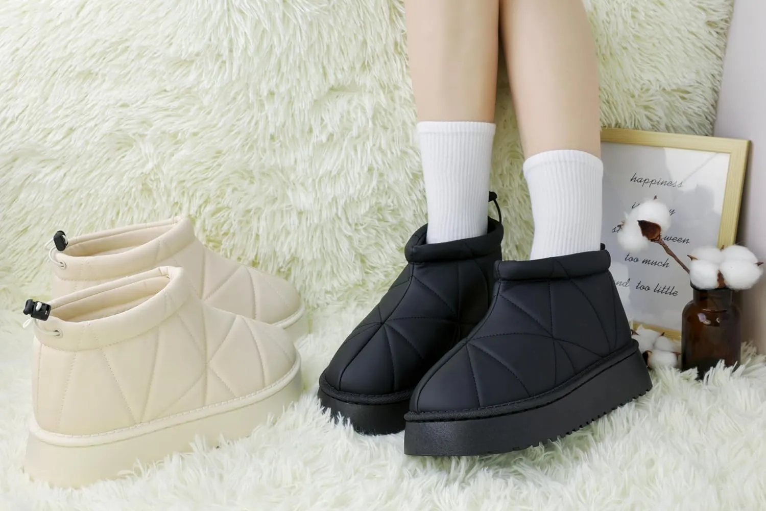 Winter Ankle Boots for Women - Water Resistant Leather Booties Non-Slip Platform Suede Mini Women's Boots - Perfect for Christmas Gifts