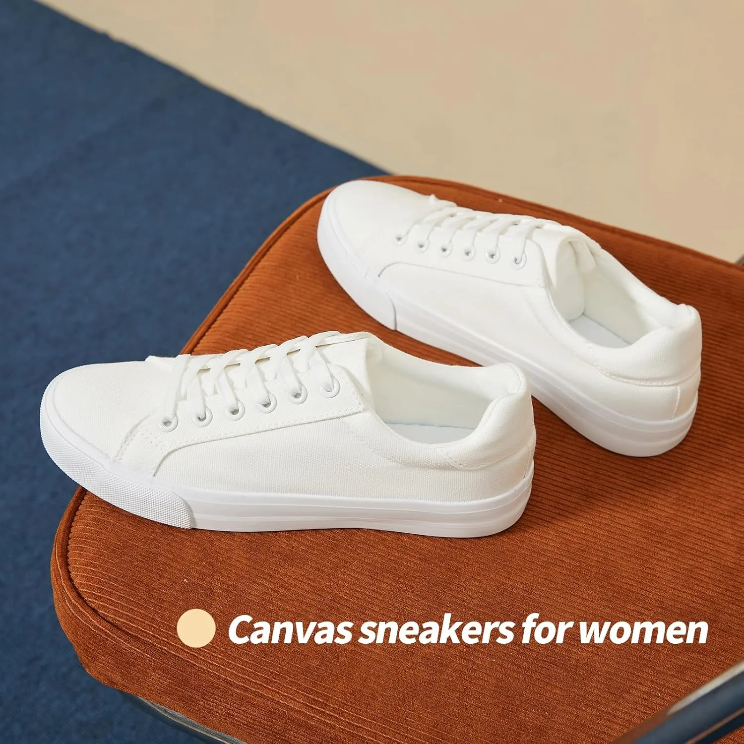Witwatia Womens White Sneakers Lace Up Canvas White Tennis Shoes Cozy Low Top Walking Shoes for Women