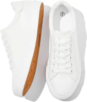 Witwatia Womens White Sneakers Lace Up Canvas White Tennis Shoes Cozy Low Top Walking Shoes for Women