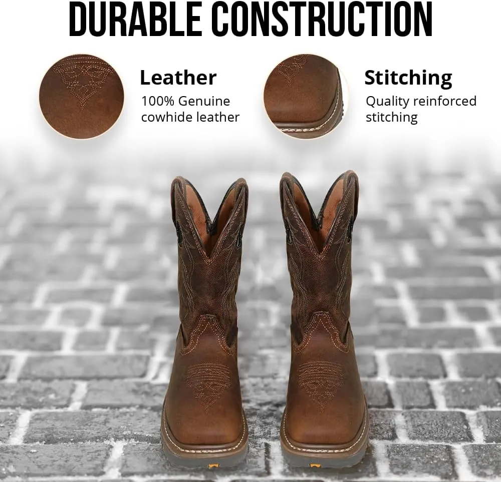 Wolf Genuine Leather Mens Work Boots - Insulated, Oil & Slip Resistant Construction Work Boots Men