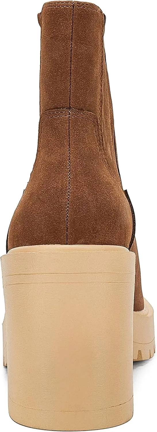 Womems Platform Lug Sole Ankle Boots Chunky Block Heel Seam Booties Combat Cozy Round Toe Chelsea Shoes
