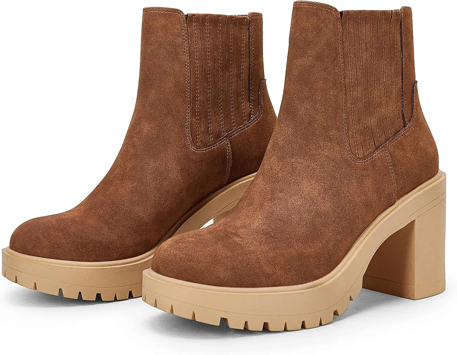 Womems Platform Lug Sole Ankle Boots Chunky Block Heel Seam Booties Combat Cozy Round Toe Chelsea Shoes