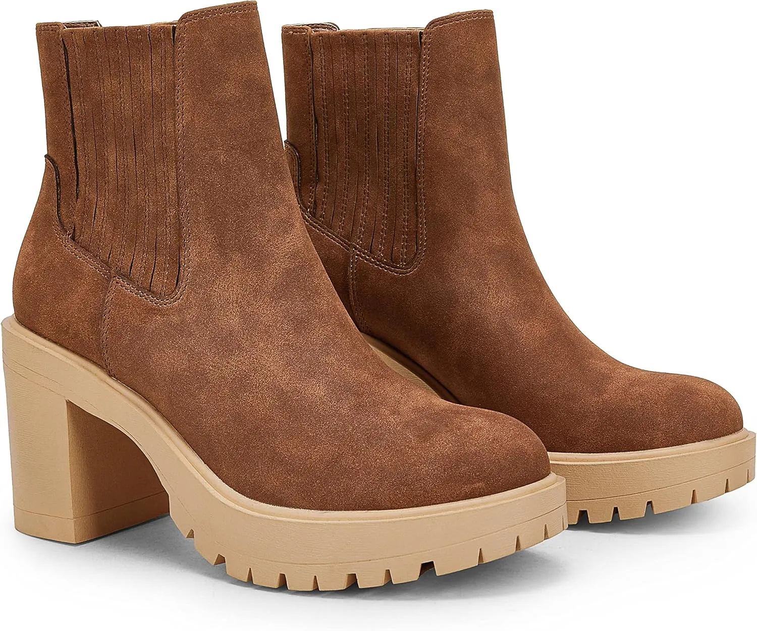 Womems Platform Lug Sole Ankle Boots Chunky Block Heel Seam Booties Combat Cozy Round Toe Chelsea Shoes