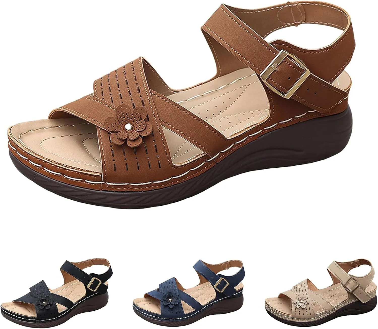 Women Comfortable Sandals Comfortable Wedge Platform Walking Sandals Orthopedic Arch Support Sandal Dressy Casual Open Toe Sandal with Adjustable Hook Loop