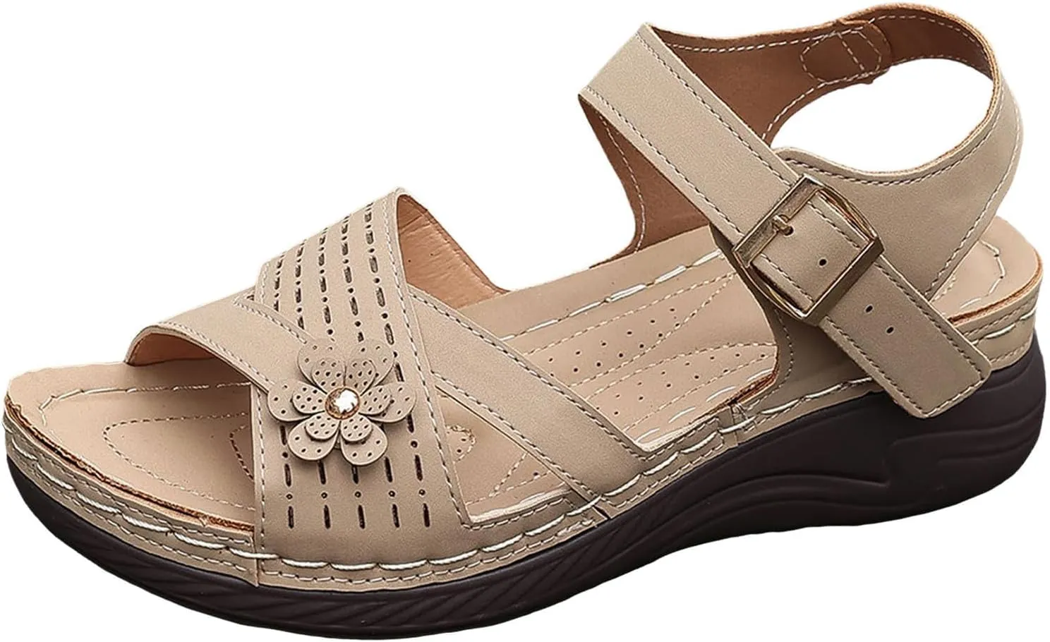 Women Comfortable Sandals Comfortable Wedge Platform Walking Sandals Orthopedic Arch Support Sandal Dressy Casual Open Toe Sandal with Adjustable Hook Loop