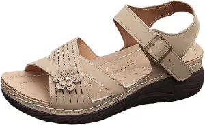 Women Comfortable Sandals Comfortable Wedge Platform Walking Sandals Orthopedic Arch Support Sandal Dressy Casual Open Toe Sandal with Adjustable Hook Loop