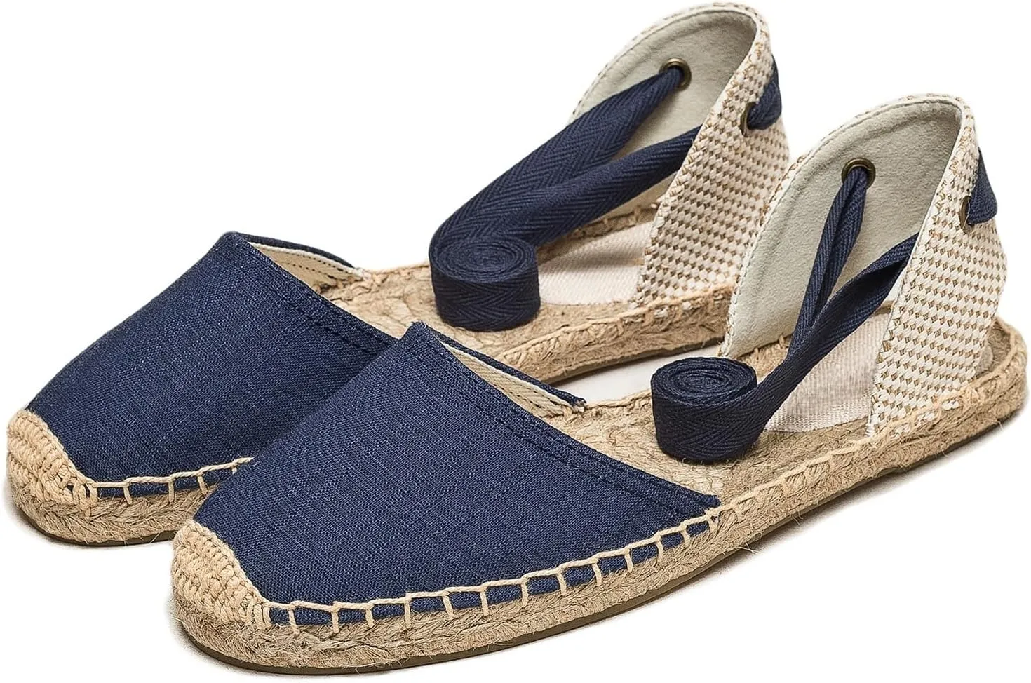Women Espadrille Lace Up Flats Comfortable Summer Breathable Espadrille Sandals Adjustable Shoelace Dating Work Travel