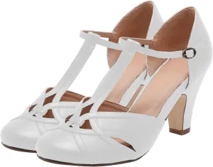 Women Kitten Heel Mary Janes Closed Round Toe Ankle T-Strap Mary Jane Pumps Cut Out 3 inch Kitten Heel Sandals Strappy Ankle Strap Buckle Mary Jane Heels Retro Vintage Wedding 4-11 M US