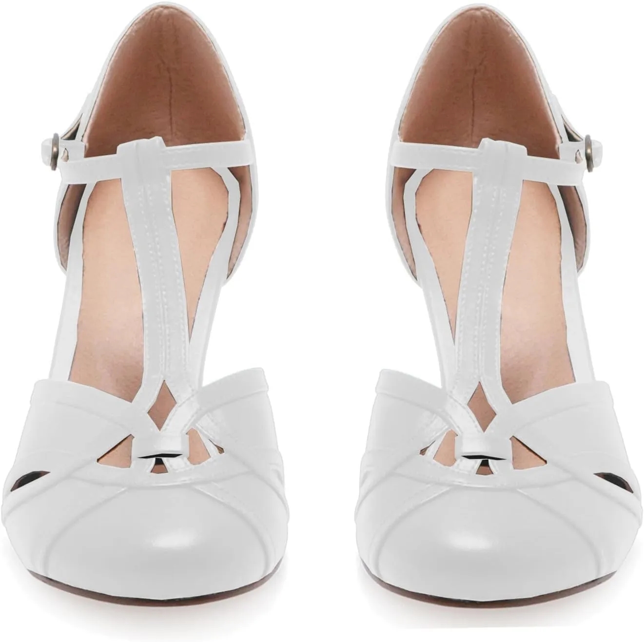 Women Kitten Heel Mary Janes Closed Round Toe Ankle T-Strap Mary Jane Pumps Cut Out 3 inch Kitten Heel Sandals Strappy Ankle Strap Buckle Mary Jane Heels Retro Vintage Wedding 4-11 M US