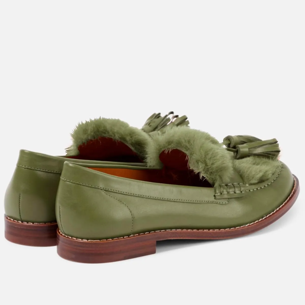 Women Low Chunky Heel Loafer Shoes Tassel Fluffy Round Toe Slip On Dress Loafers Fringe 1 Inch Block Low Heel Dress Shoes Fur Penny Loafers Comfort Office Shoes Classic 4-11 M US