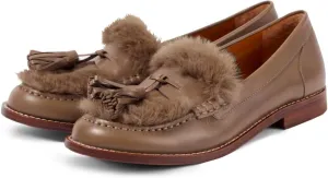 Women Low Chunky Heel Loafer Shoes Tassel Fluffy Round Toe Slip On Dress Loafers Fringe 1 Inch Block Low Heel Dress Shoes Fur Penny Loafers Comfort Office Shoes Classic 4-11 M US