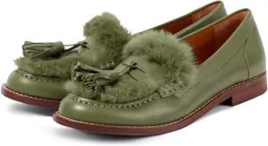 Women Low Chunky Heel Loafer Shoes Tassel Fluffy Round Toe Slip On Dress Loafers Fringe 1 Inch Block Low Heel Dress Shoes Fur Penny Loafers Comfort Office Shoes Classic 4-11 M US