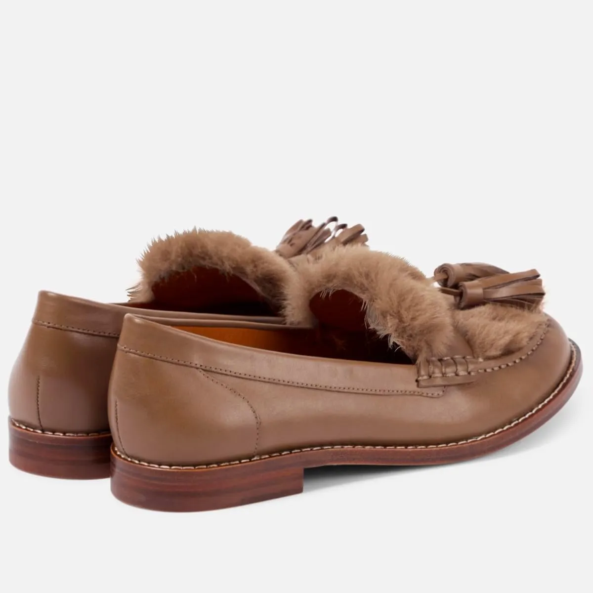 Women Low Chunky Heel Loafer Shoes Tassel Fluffy Round Toe Slip On Dress Loafers Fringe 1 Inch Block Low Heel Dress Shoes Fur Penny Loafers Comfort Office Shoes Classic 4-11 M US
