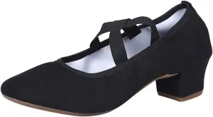 Women Mary Janes Shoes Comfortable Dress Shoes Chunky Heels Work Pumps Vintage Cross Strap Loafers Business Shoe