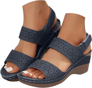 Women Orthopedic Platform Wedge Sandals 2025 Summer Vintage Open Toe Hollow Out Slip on Sandal Arch Support Walking Casual Beach Fashion Sports Outdoor Ankle Strap Footwear