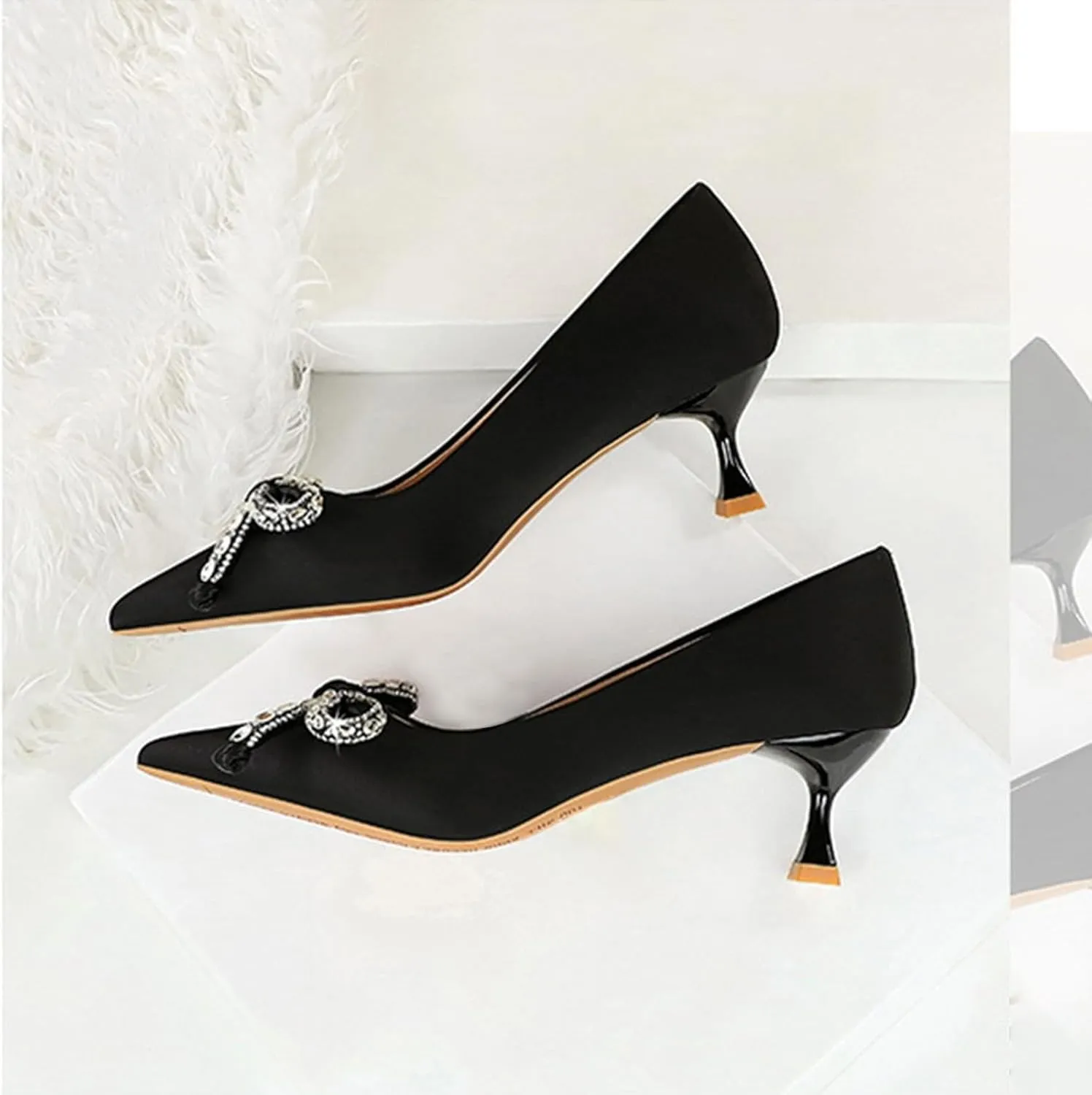Women Sandal Bow Wedding Party Dress Shoes Stiletto Heel Pointed Toe Slip On Sandal Summer Comfortable Casual Shoes