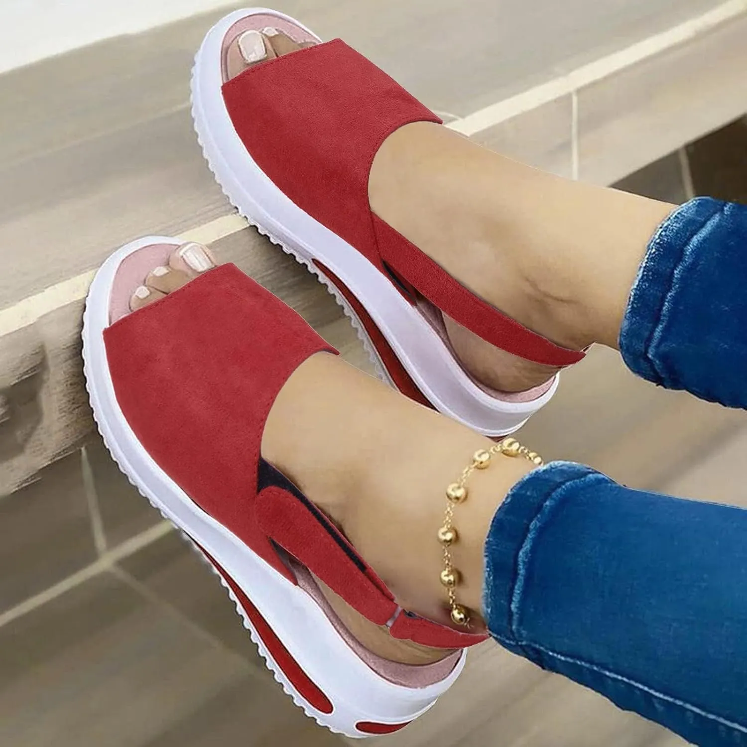 Women Sandals Comfortable Open Toe Slingback Non Slip Sandals Casual Strappy Ankle Strap Metal Buckle Espadrilles Walking Shoes Ladies Fashion Elegant Work Shoes