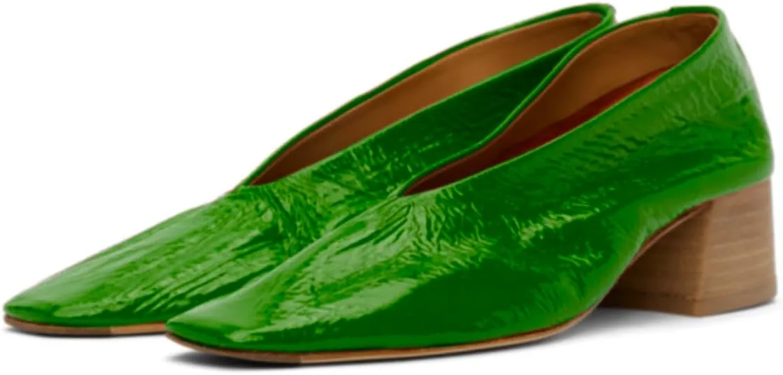 Women Square Toe Slip On Pumps Chunky Stacked Heel Dress Shoes Patent 2 inch Mid Block Heel Pump Shoes Closed Toe Fashion Chic Party Walking Drive Loafers Pumps Comfy Retro 4-11 M US