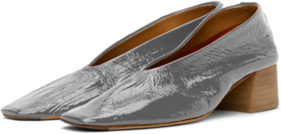 Women Square Toe Slip On Pumps Chunky Stacked Heel Dress Shoes Patent 2 inch Mid Block Heel Pump Shoes Closed Toe Fashion Chic Party Walking Drive Loafers Pumps Comfy Retro 4-11 M US