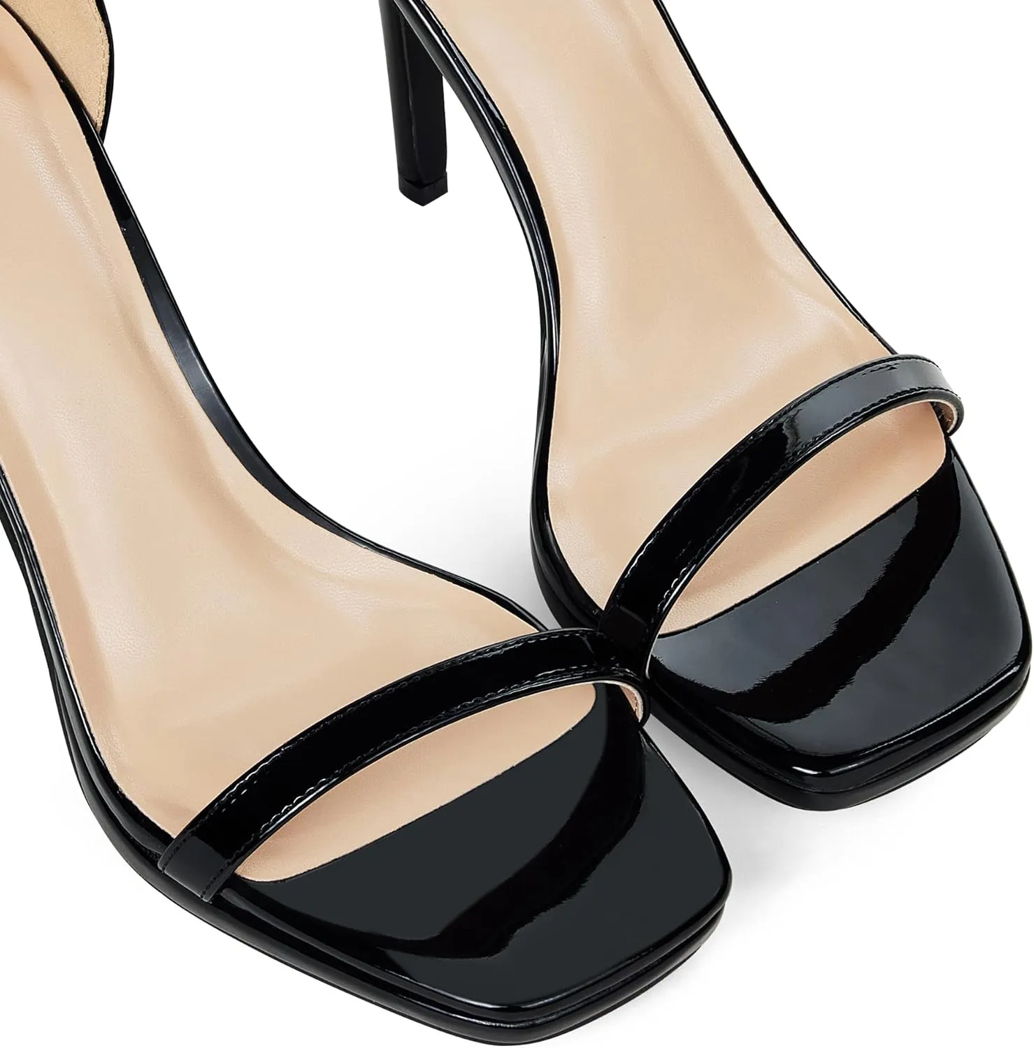 Women Strappy High Heeled Sandals,4.3-Inch Stiletto Open Square Toe Heels with Ankle Strap at Wedding Bride Prom Date Work Church Dressy