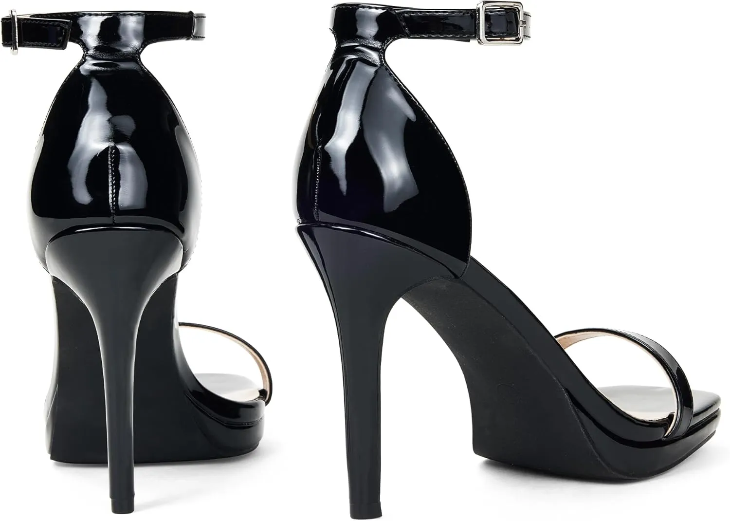 Women Strappy High Heeled Sandals,4.3-Inch Stiletto Open Square Toe Heels with Ankle Strap at Wedding Bride Prom Date Work Church Dressy